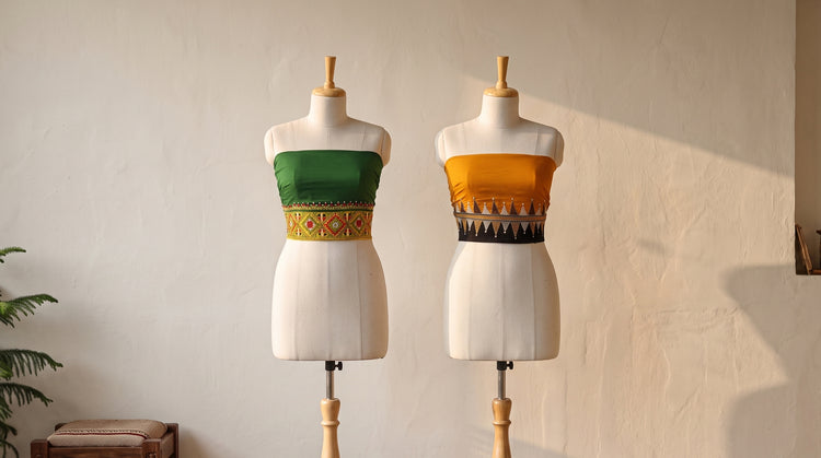 Kantha Hand Embroidered Cotton Blouse Piece from Bengal