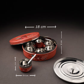 Floral Handpainted Enamelware Stainless Steel Masala Box (7 x 7 in) 01