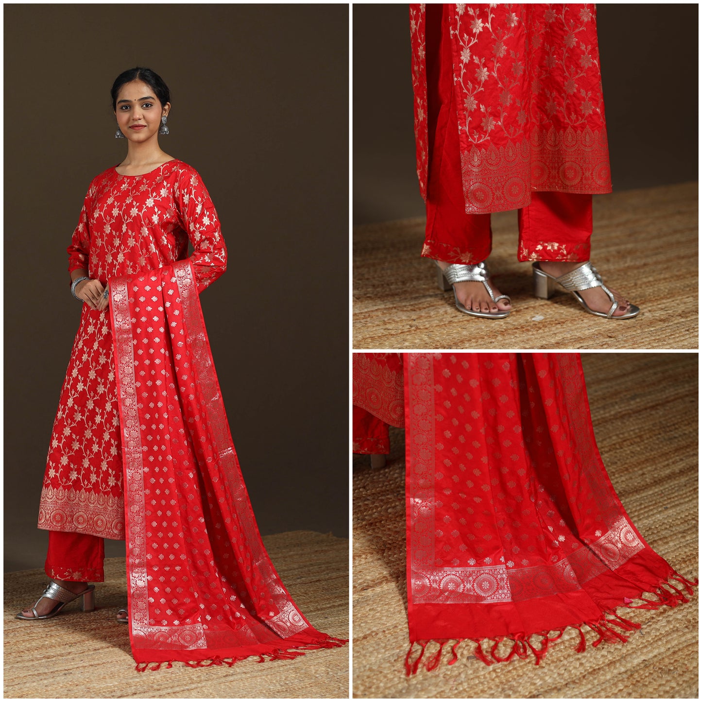 Banarasi Brocade Katan Silk Suit Set with Dupatta for Women 11