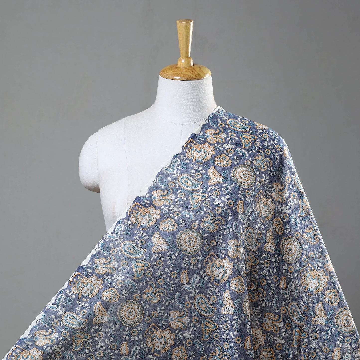 Blue - Sanganeri Block Print Chanderi Silk Fabric 08