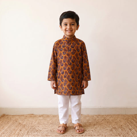 Orange - Kids Pure Cotton  Kurta in Bagru Block Prints (3-4 Years) 99