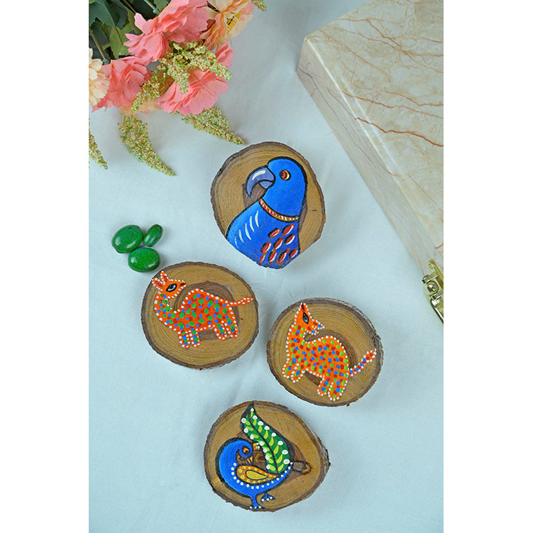 Teak Wood Handpainted Timberland Coasters- Set of 4