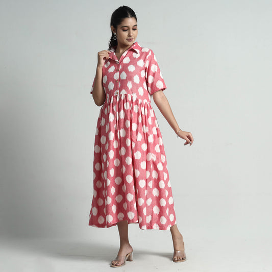 Pink - Pochampally Double Ikat Weave Cotton Dress