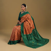 Orange - Handspun Handloom Silk Pochampally Ikat Saree 02