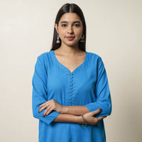 Deep Sky Blue - Plain Flex Cotton Straight Kurta 03