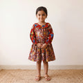 Red - pure cotton girls frock dress in kalamkari prints