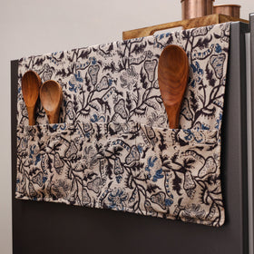 Beige Kalamkari Block Printed Fridge Top Cover with Handle Cover