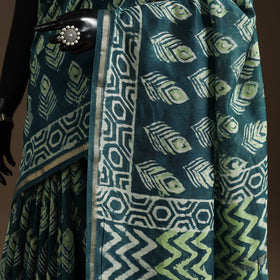 Green - Chanderi Silk Hand Block Print Bagru Saree with Zari Border 22