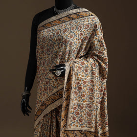 Beige - natural dyed pedana cotton kalamkari saree 32