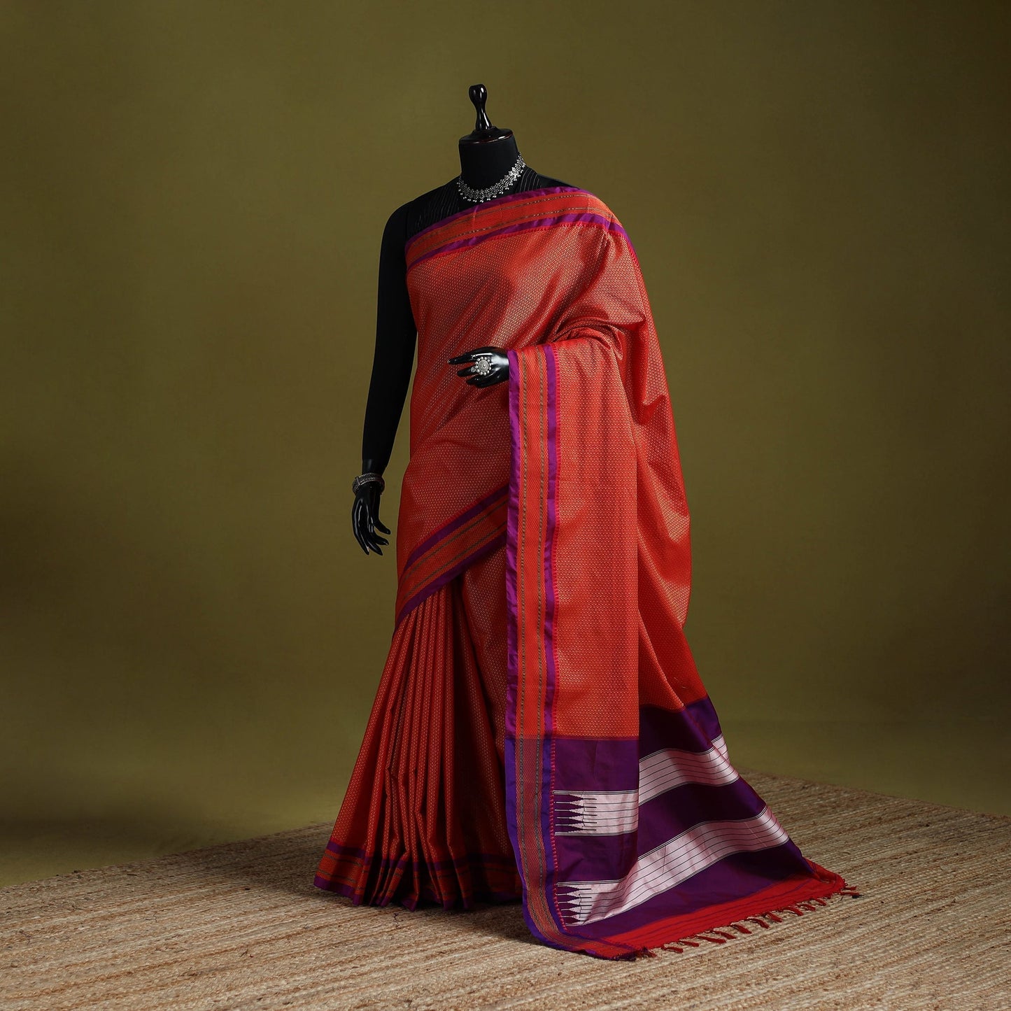 Silk cotton khun saree with ilkal pallu chikki paras border