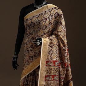 Brown - natural dyed pedana chanderi silk kalamkari saree