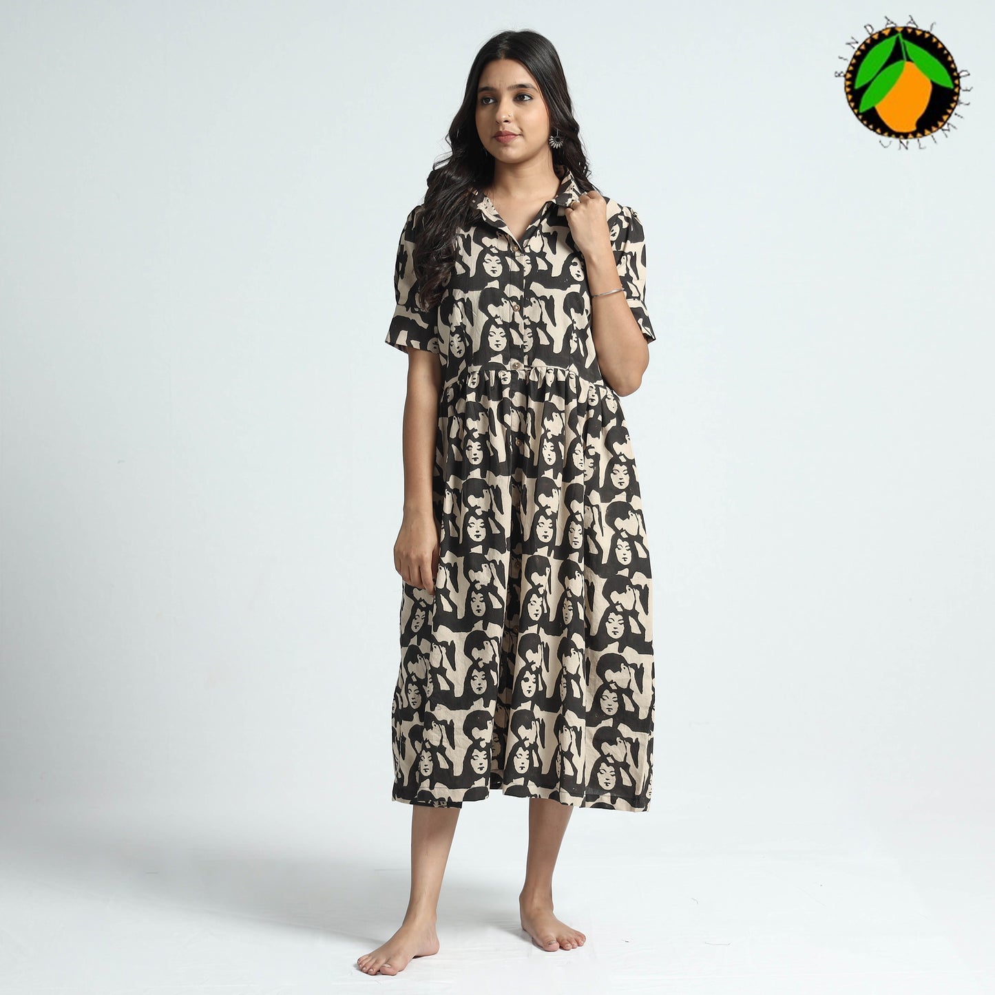 Black - Bindaas Art Block Printed Cotton Dress