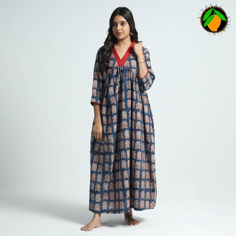 Blue - Bindaas Art Block Printed Cotton Dress