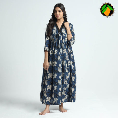 Blue - Bindaas Art Block Printed Cotton Dress