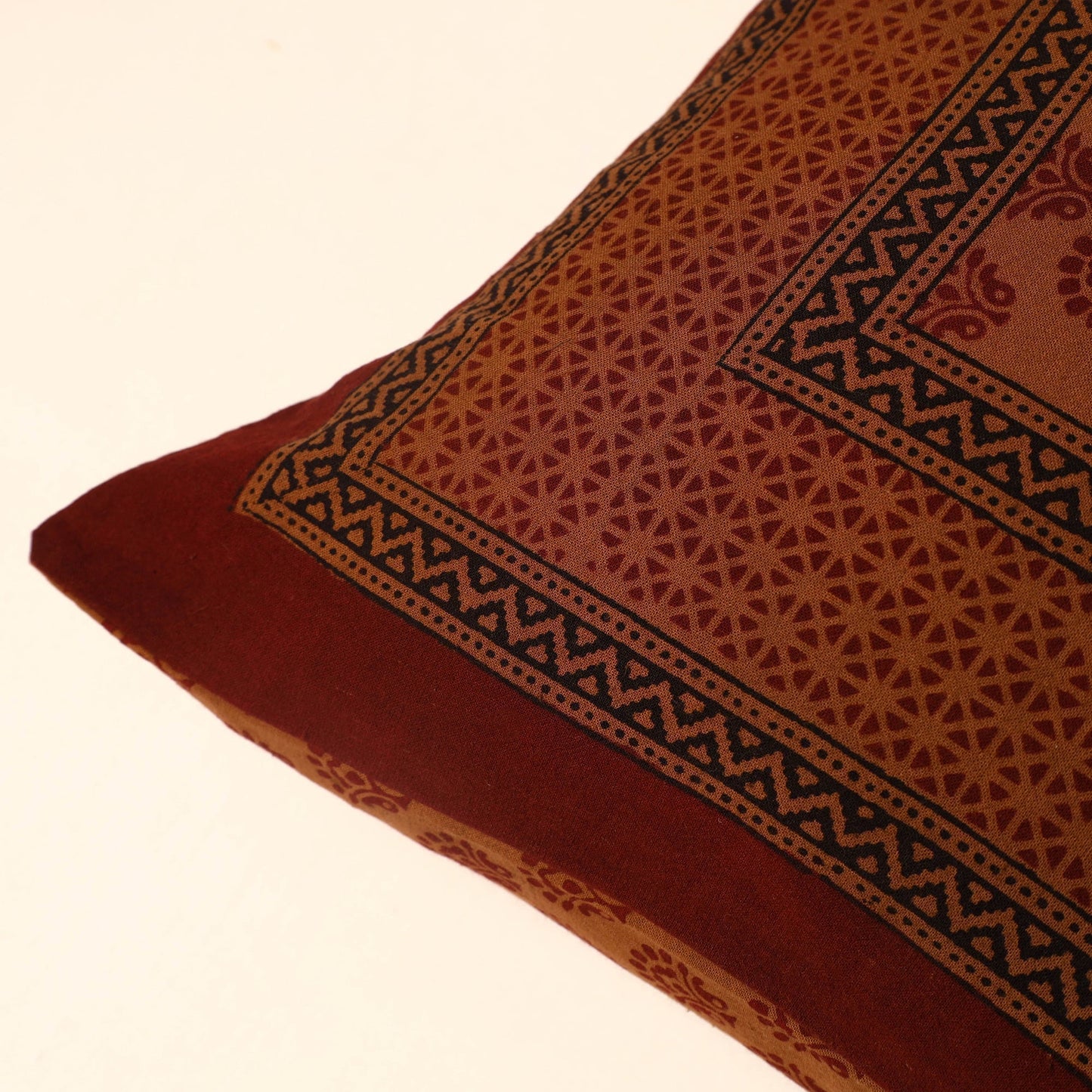 Maroon - Bagh Block Printed Cotton Cushion Cover (16 x 16 in) 07