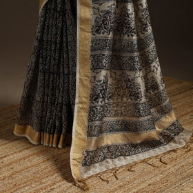 Black - natural dyed pedana chanderi silk kalamkari saree