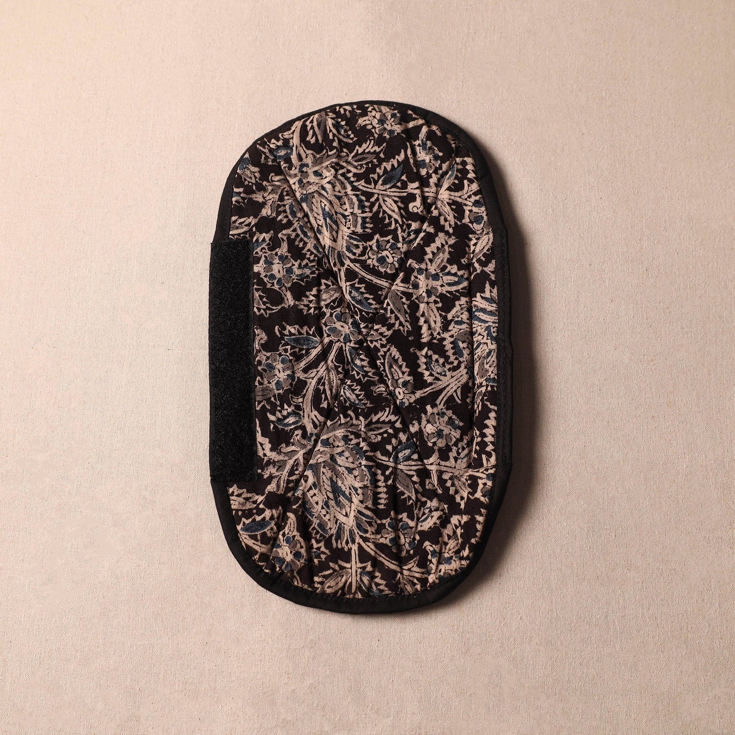 Black Kalamkari Block Printed Fridge Top Cover with Handle Cover
