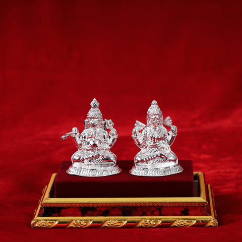  Silver Laxmi and Ganesh Idol (Medium) l 