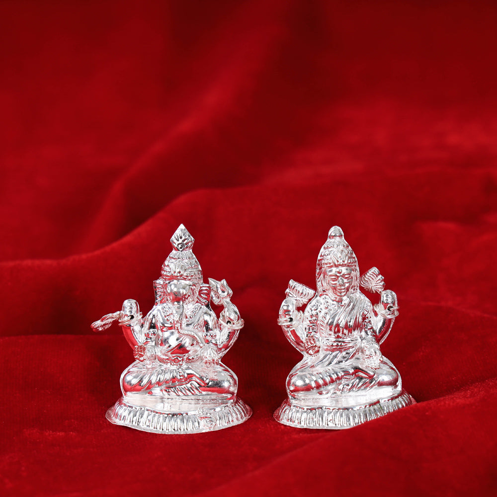  Silver Laxmi and Ganesh Idol (Medium) l 