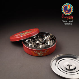 Floral Handpainted Enamelware Stainless Steel Masala Box (7 x 7 in) 02