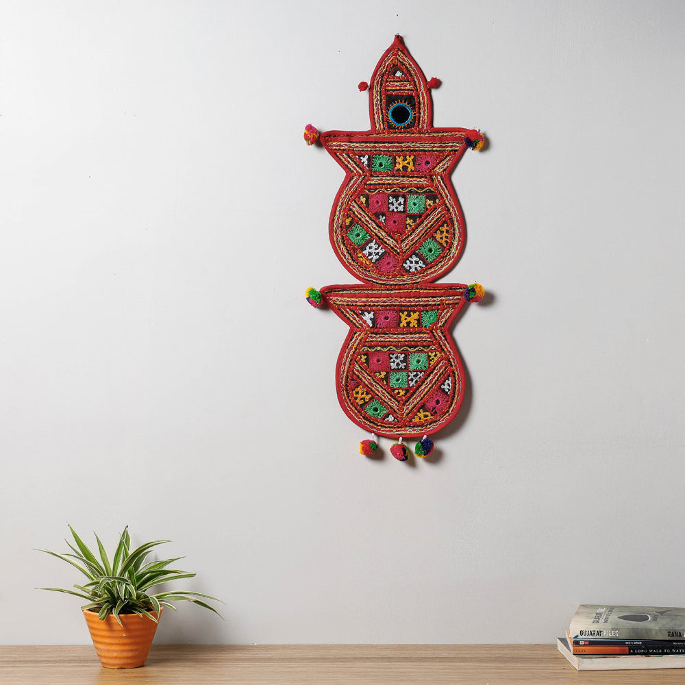  Mirror Work Kutch Hand Embroidered Kalash Wall Hanging Letter Holder 