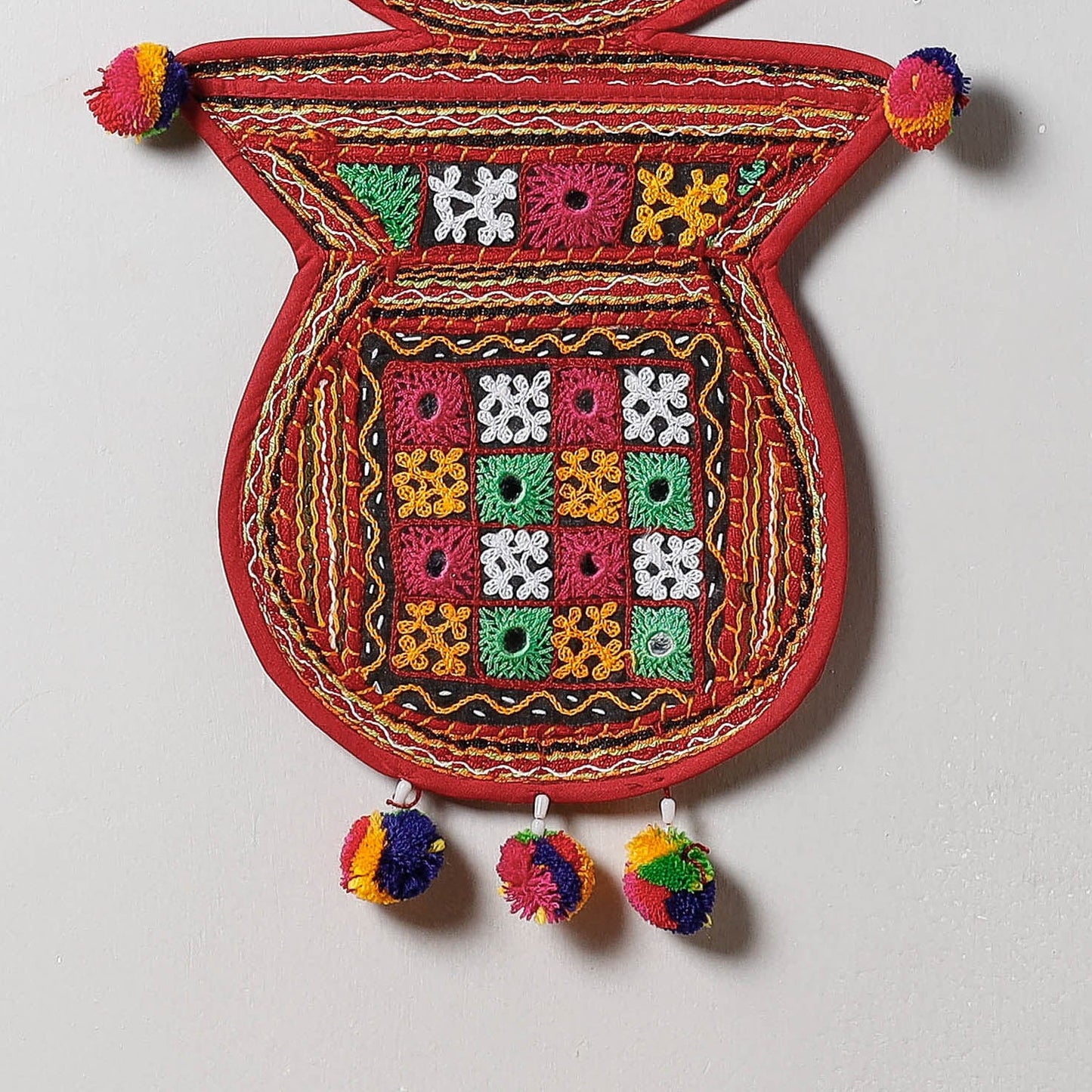  Mirror Work Kutch Hand Embroidered Kalash Wall Hanging Letter Holder 
