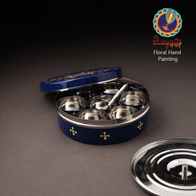 Floral Handpainted Enamelware Stainless Steel Masala Box (7 x 7 in) 20