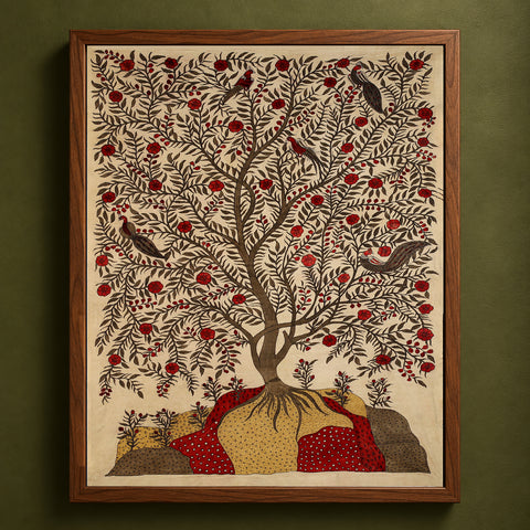 Srikalahasti Kalamkari Art Wall Hanging with Tree of life Motif by Ghanshyam Sarode (99 x 62 in) 21