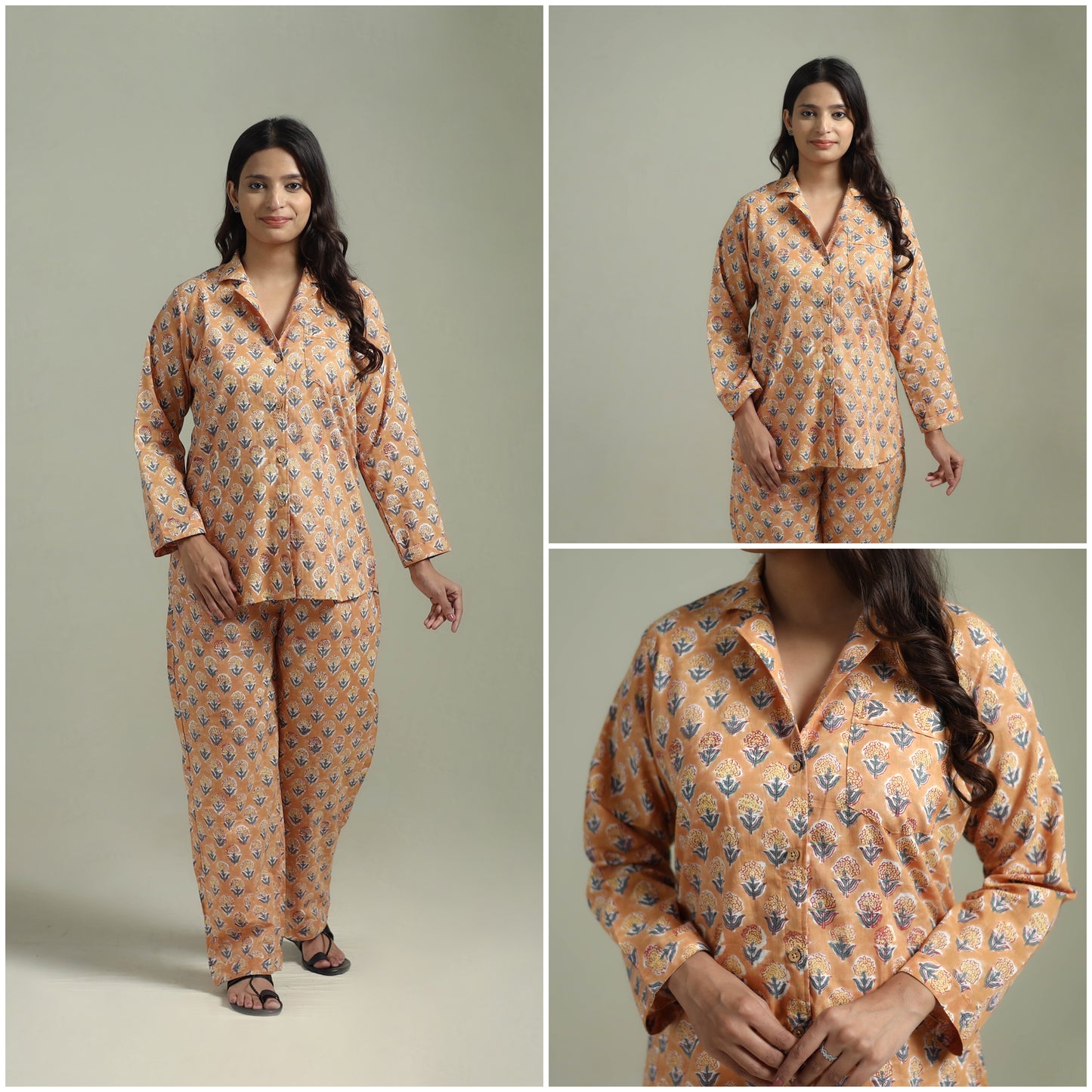 Sanganeri Floral Printed Cotton Night Suit for Women 17
