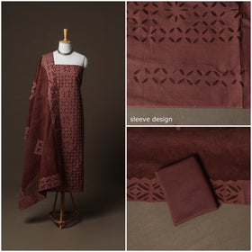 Applique Cutwork Cotton Unstitched Dress Material: Kurta, Bottom & Dupatta 20