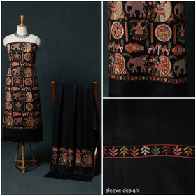 3pc Heavy Embroidered Wool Unstitched Dress Material Suit Set 24