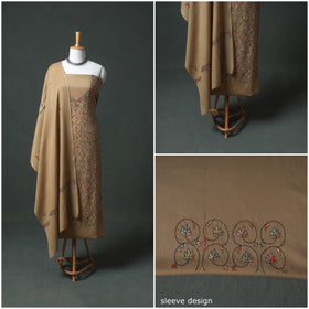 Kashmiri Aari Hand Embroidered Pure Merino Wool Unstitched Dress Material: Kurta, Bottom with Dupatta 20