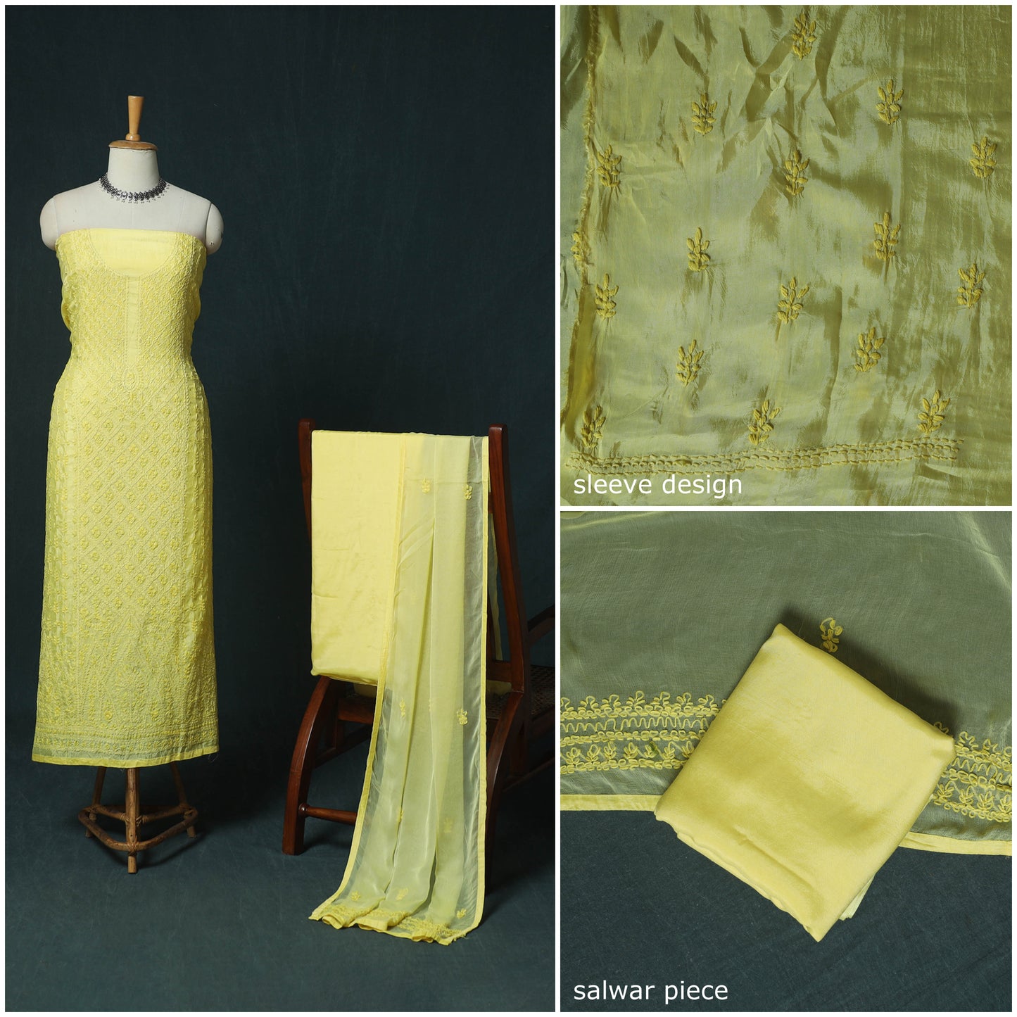 Yellow - Hand Embroidered Muslin 3pc Unstitched Dress Material 19