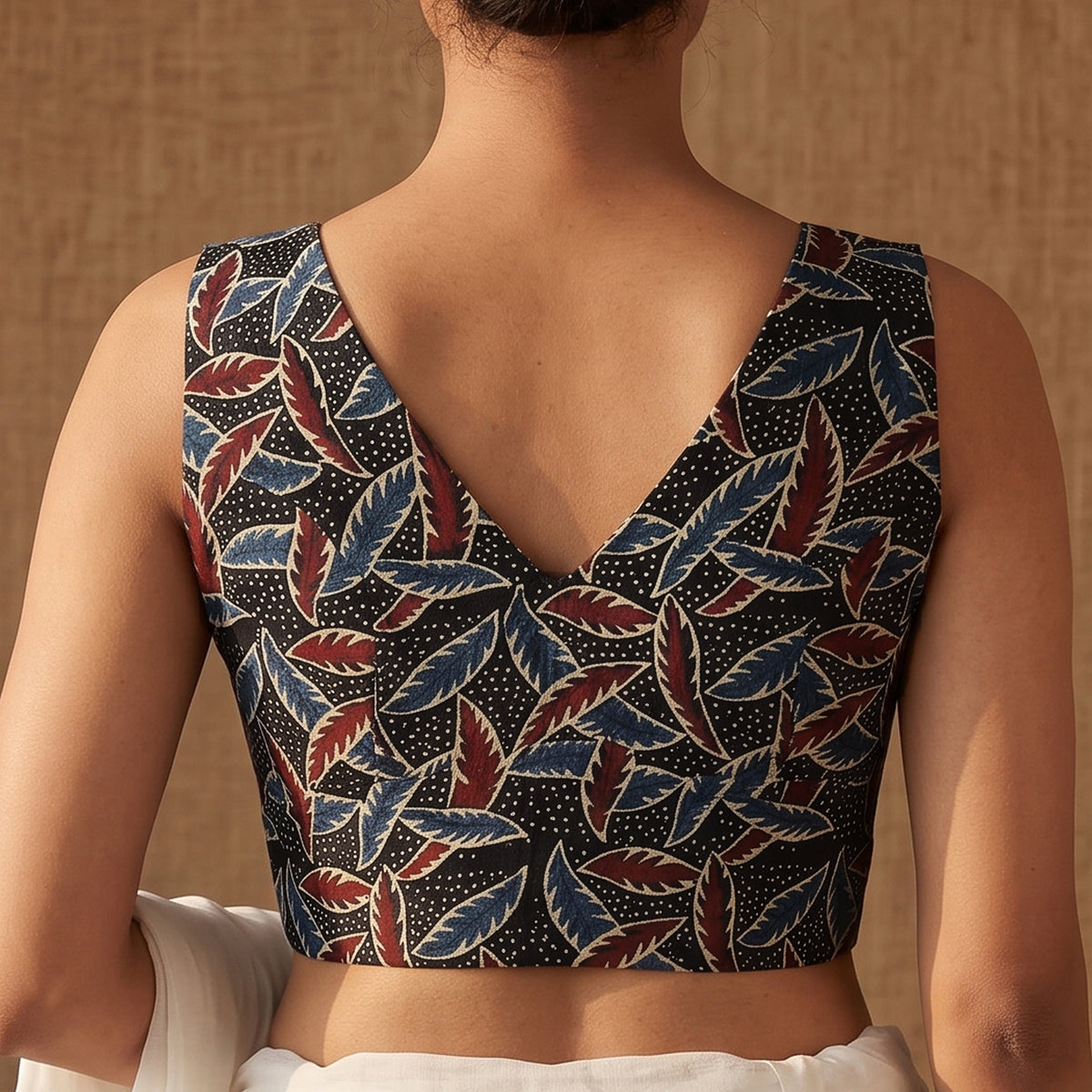 Ajrakh Hand Block Print Modal Silk Sleeveless Readymade Blouse 01