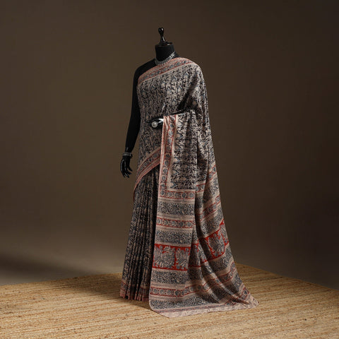 Black - natural dyed pedana cotton kalamkari saree 24