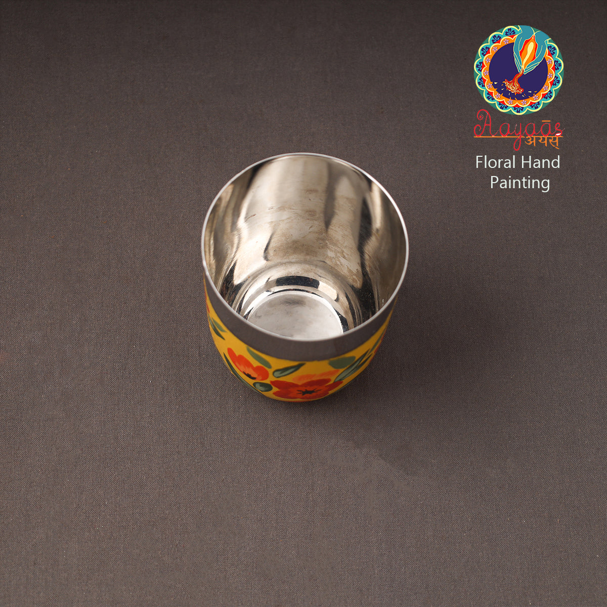Floral Handpainted Enamelware Stainless Steel Glass 21