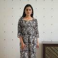 Black Block Printed Cotton Gota Work Long Bagru Kurta