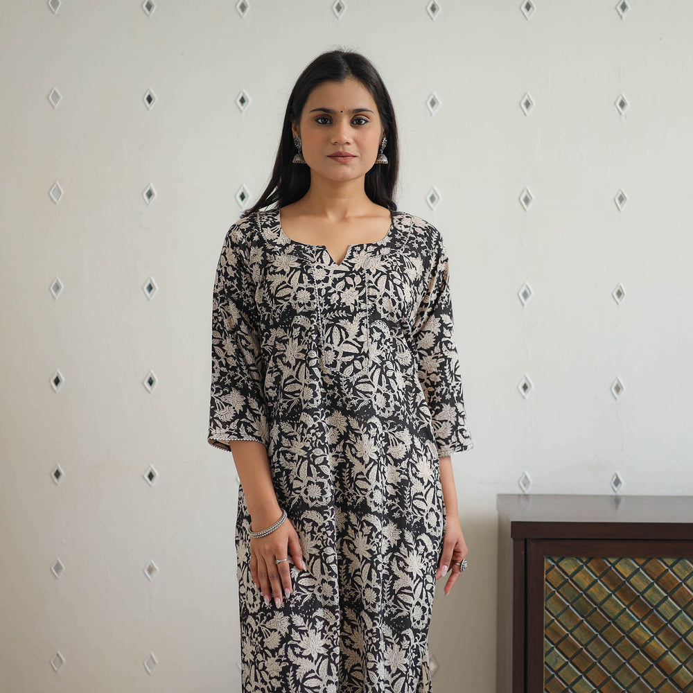 Black - Block Printed Cotton Gota Work Long Bagru Kurta 22