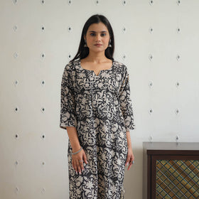 Black Block Printed Cotton Gota Work Long Bagru Kurta