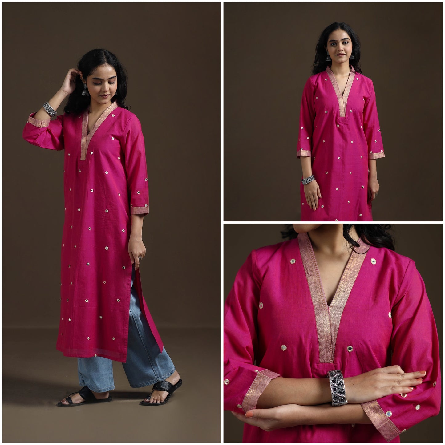 Mangalagiri Pure Handwoven Cotton Mirror Work Straight Kurta for women 12