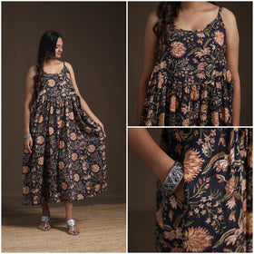 Sanganeri Floral Hand Block Print Cotton Flared Long Dress for Women 12