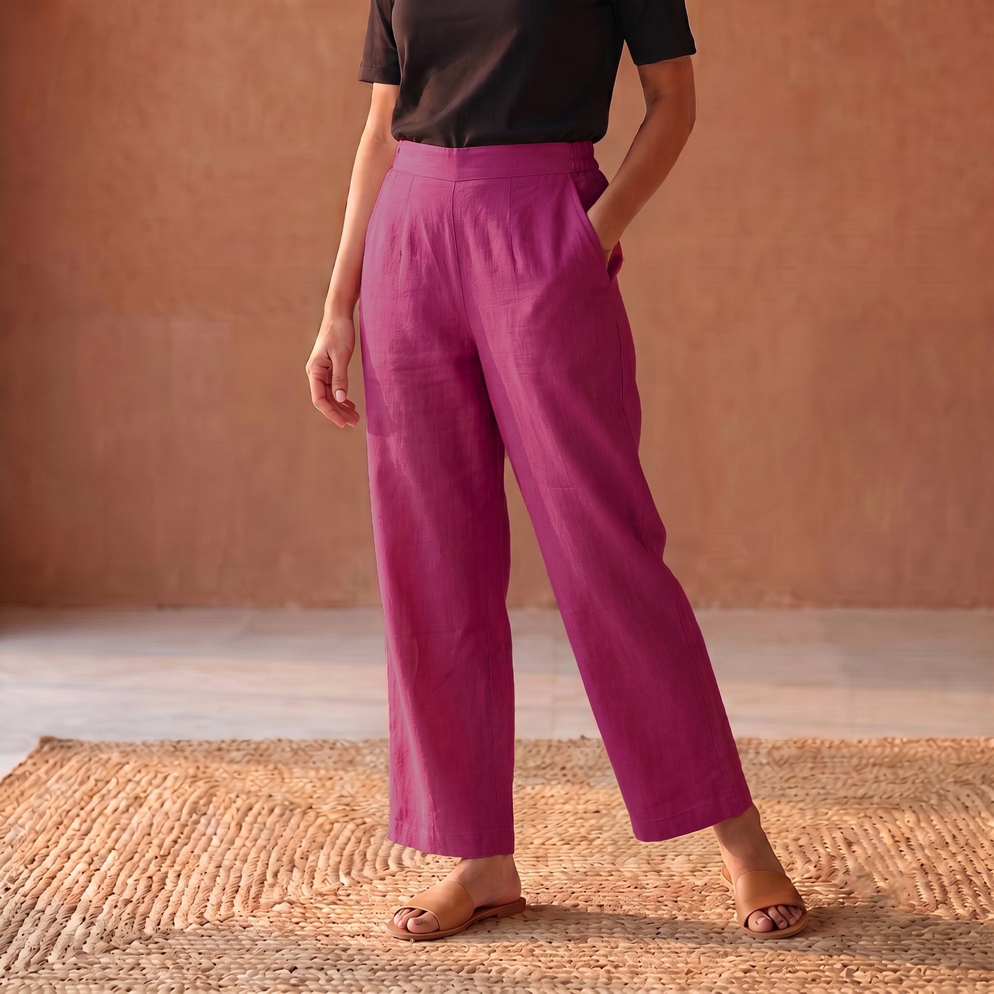Elastic Waist Dharwad Cotton Plain Palazzo for Women 03
