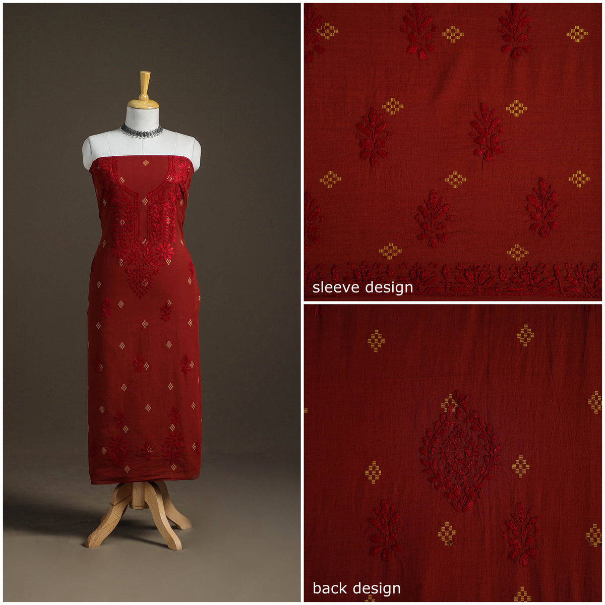 Lucknowi Chikankari Hand Embroidered Cotton Unstitched Kurta Material (2.5M) 21
