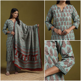 Natural Dyed Hand Block Bagh Print Cotton Suit Set with Dupatta for Women 15