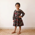 Black - pure cotton girls frock dress in kalamkari prints