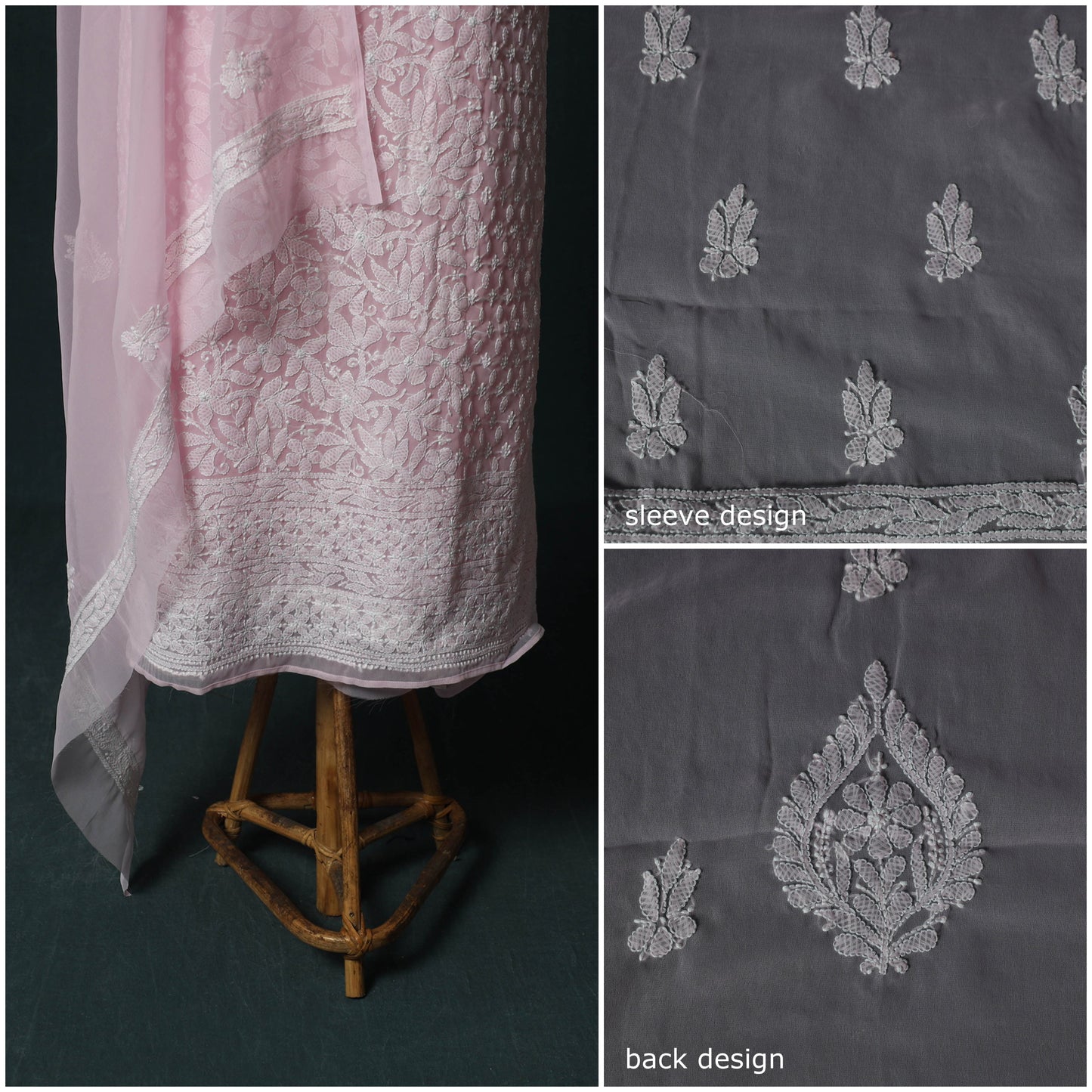 Lucknowi Chikankari Hand Embroidered Georgette 3pc Unstitched Dress Material Suit Set 21