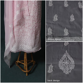 Lucknowi Chikankari Hand Embroidered Georgette 3pc Unstitched Dress Material Suit Set 21