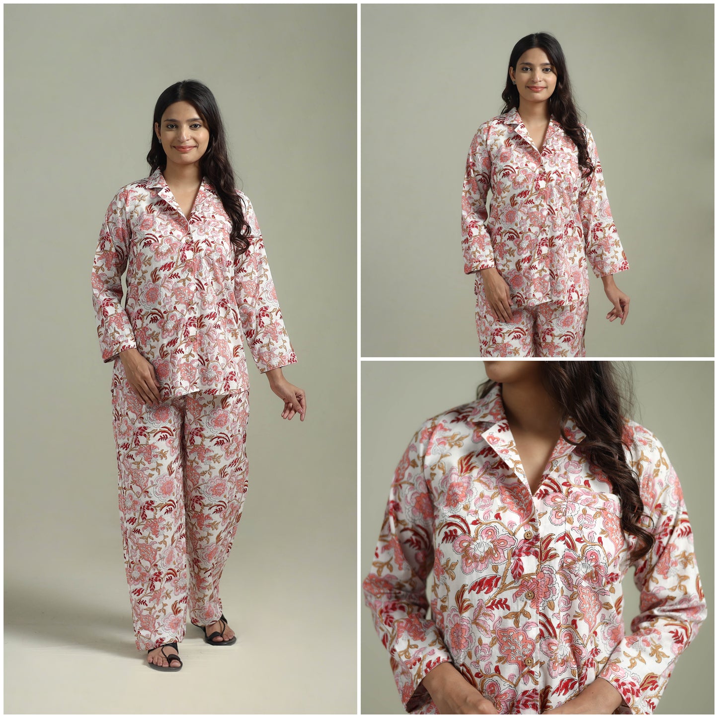 Sanganeri Floral Printed Cotton Night Suit for Women 18