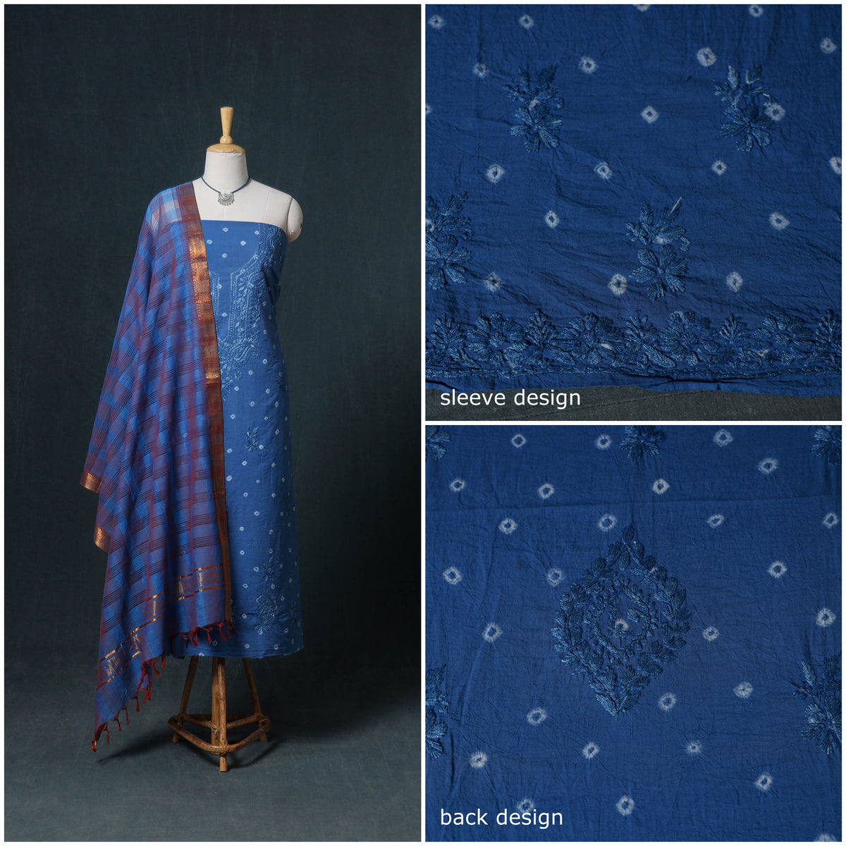 Lucknowi Chikankari Hand Work Unstitched Dress Material: Kurta & Dupatta with Jewellery 21
