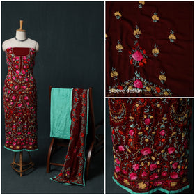 Hand Embroidered Georgette 3pc Unstitched Dress Material Suit Set 37